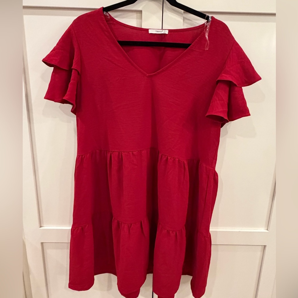 Timing Vibrant Red Tunic Dress